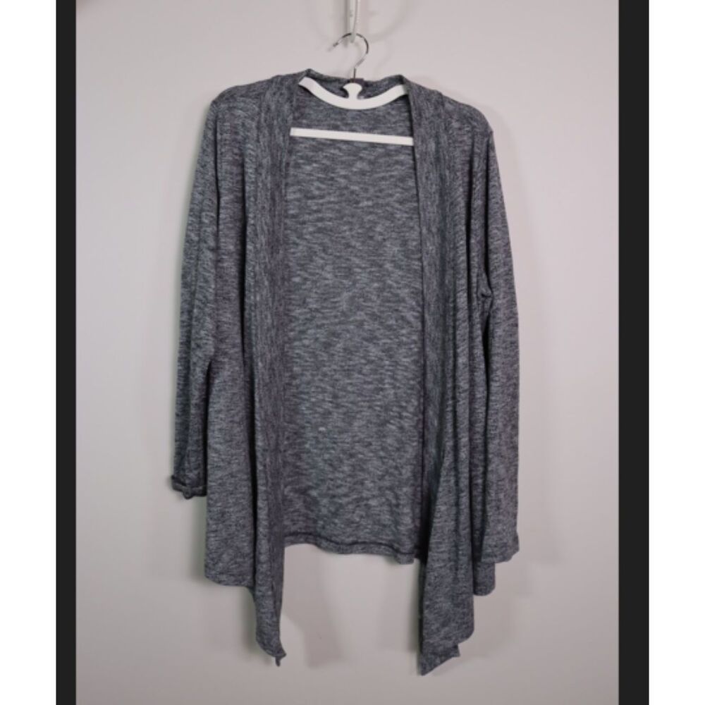 Eddie Bauer Gray Shawl Front Tunic Sweater XL Open Front Draped Cardigan